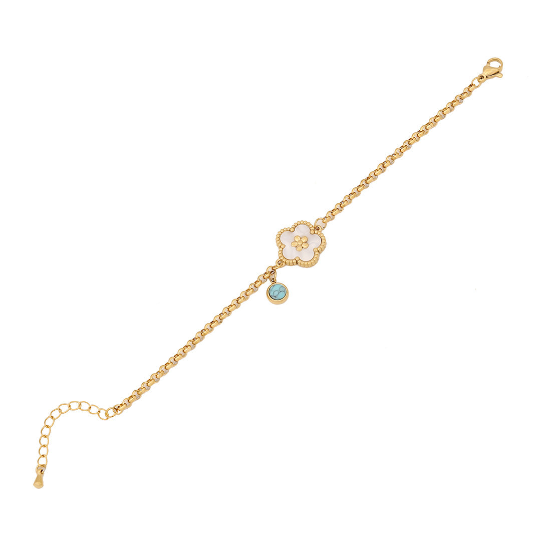 Stainless Steel 18K Gold Plated Turquoise Flower Butterfly Bracelet