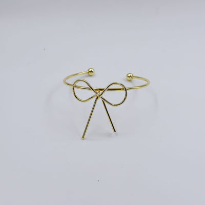 Sweet Bow Knot Adjustable Gold Tone Bangle Bracelet