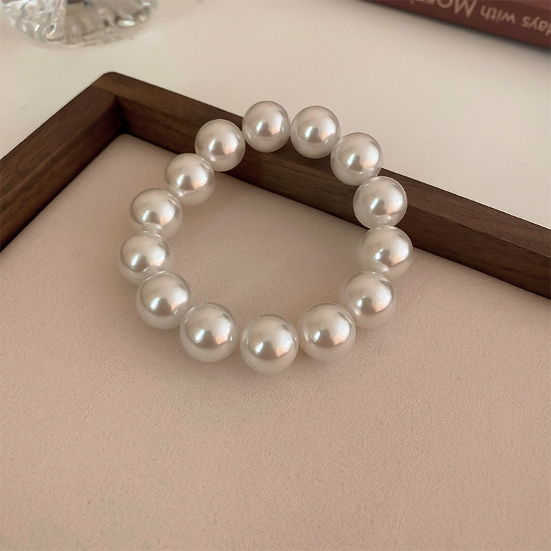 Fashion Solid Color Pearl Beaded Elastic Bracelet - French Retro Style Women's Jewelry