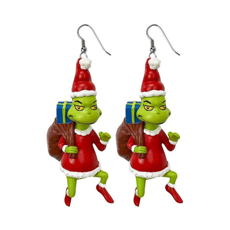 1 Pair Grinch Cartoon Character Acrylic Drop Earrings for Christmas Holiday