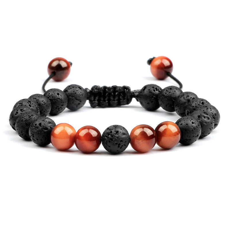 Casual Volcanic Rock Tiger Eye Beaded Bracelet with Adjustable Design