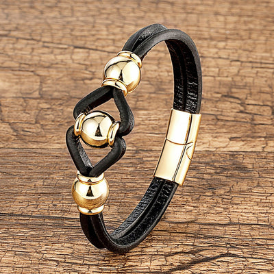 Modern Semicircle Metal Layered Leather Men's Bracelet