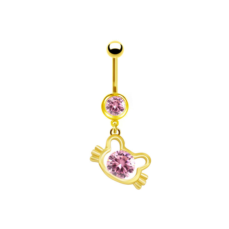 Elegant Cute Cat & Rabbit Zircon Navel Ring - Stainless Steel & Gold Plated Piercing Jewelry