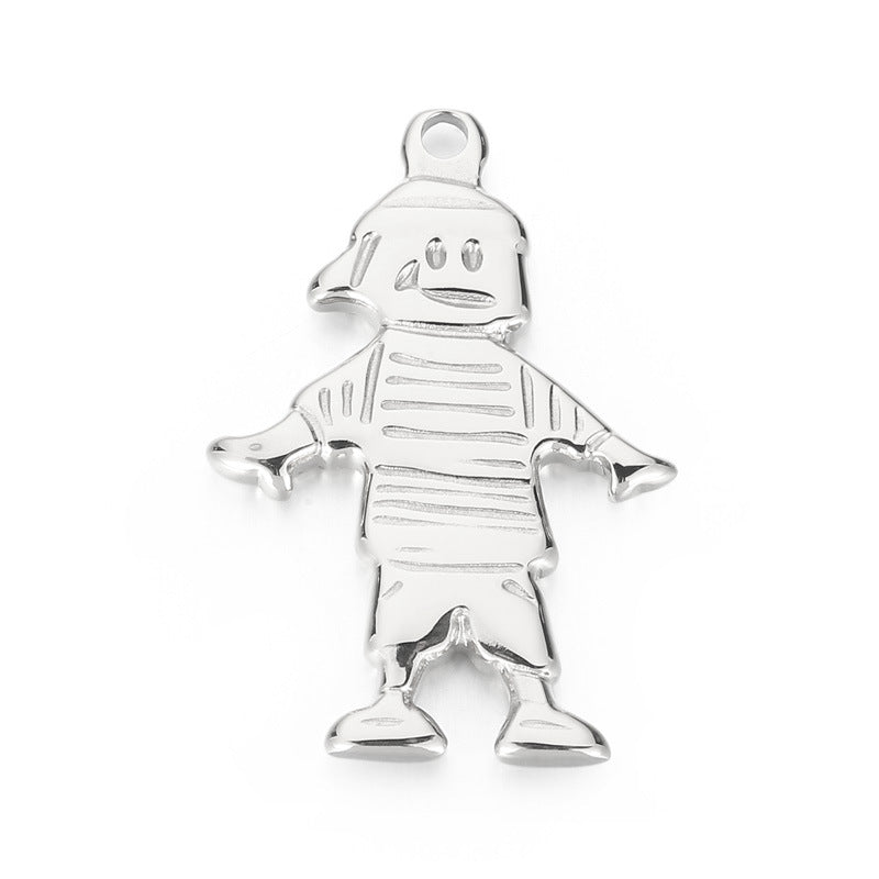Hip-Hop Cartoon Character Stainless Steel Pendant Necklace - Creative Rock Style Jewelry Accessories