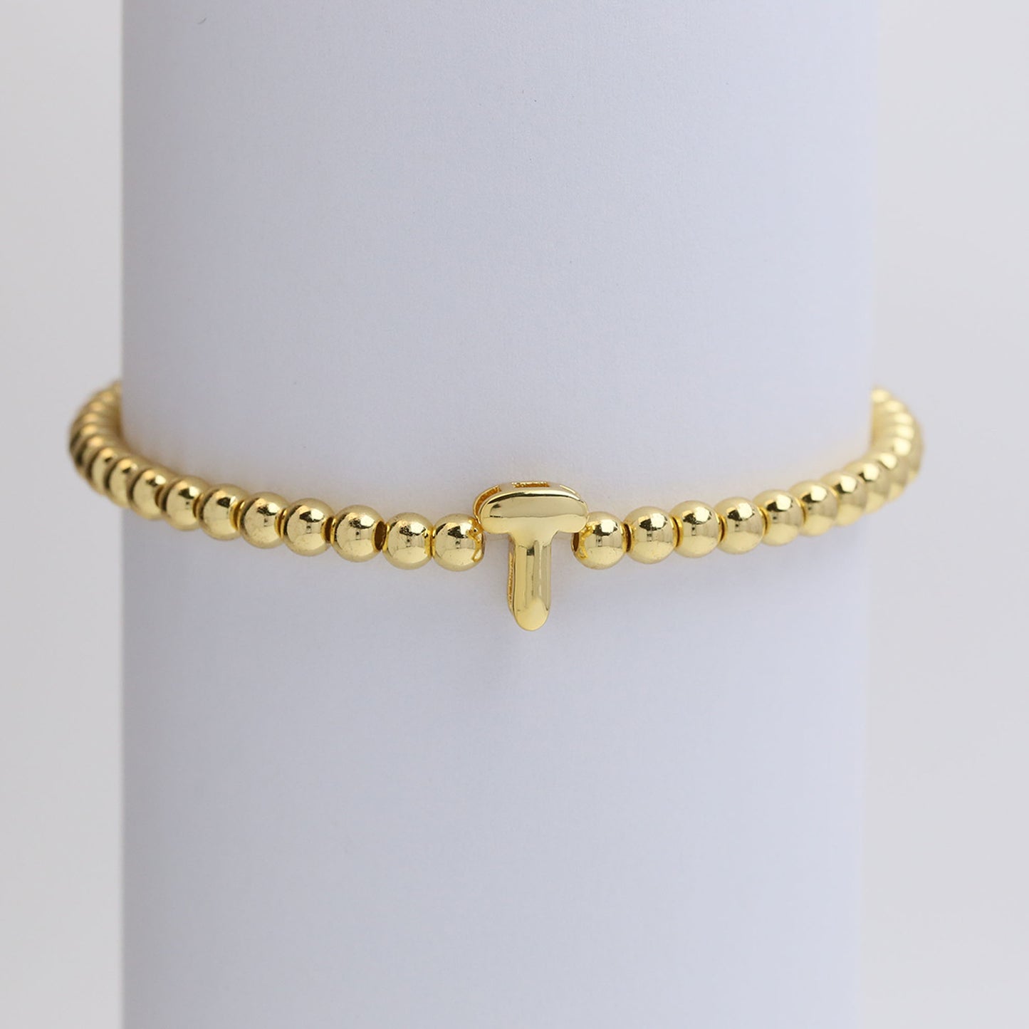 18k Gold Plated Copper Beaded Alphabet Stretch Bracelet