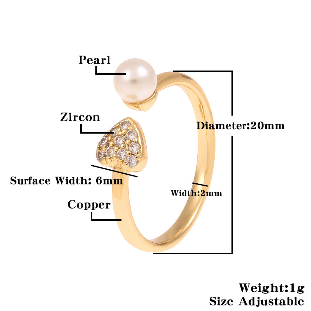 Copper Inlay Zircon Pearl Bohemian Open Ring