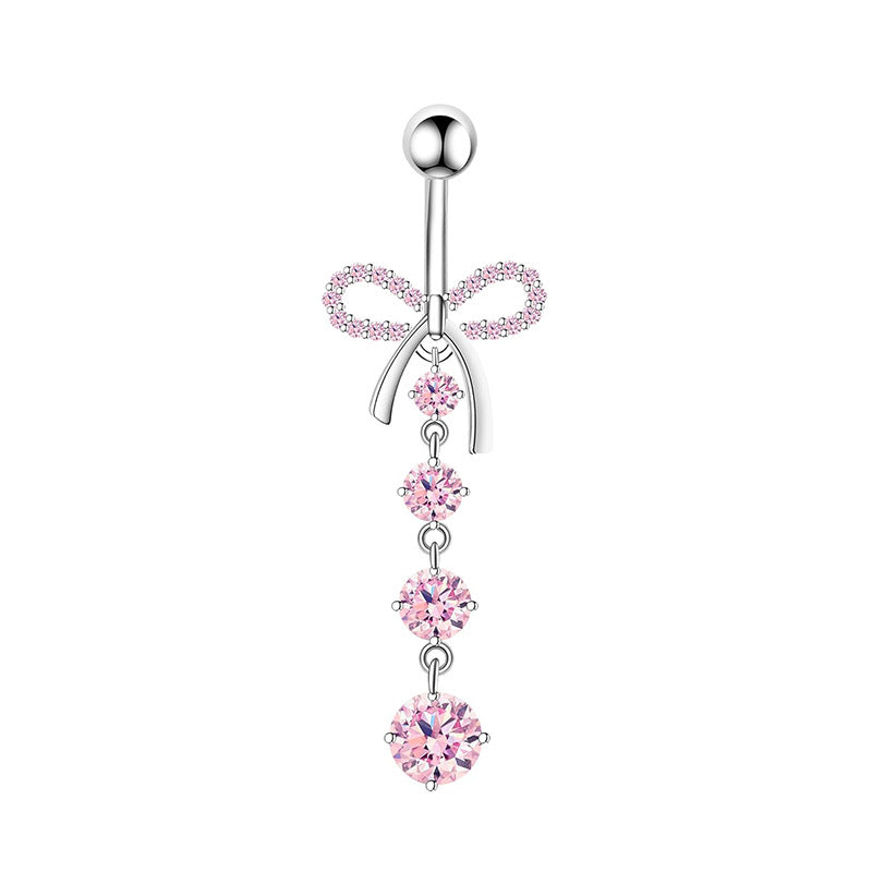 Heart Shape Zircon Inlay Stainless Steel Belly Ring Set