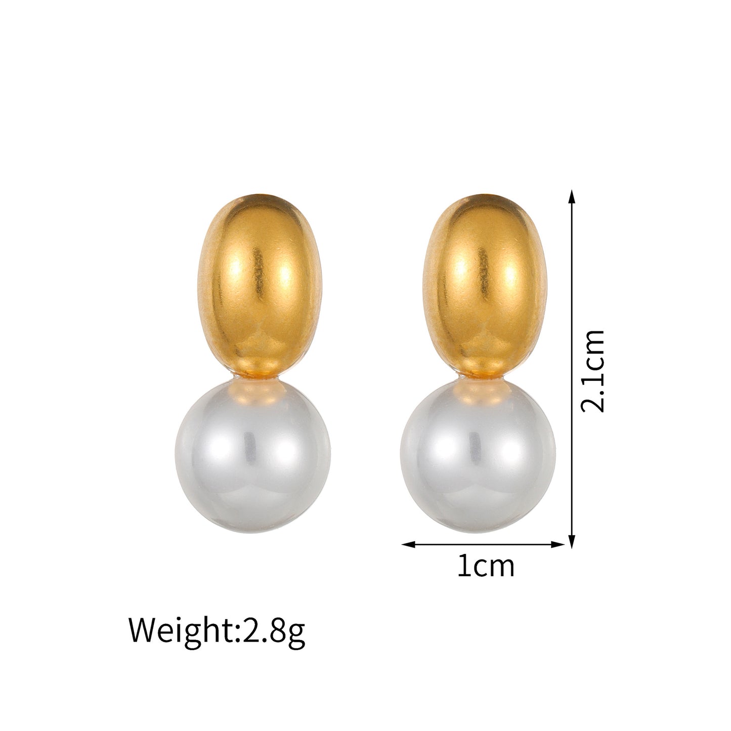 1 Pair Minimalist Heart Shape 18K Gold Plated Stainless Steel and Baroque Pearl Stud Earrings