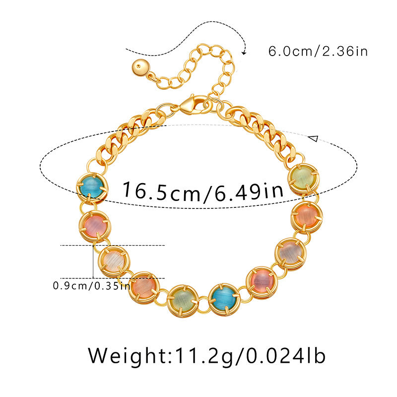 Simple Style Color Block Alloy Bracelet with 18k Gold-Plated Chain and Opal Beads