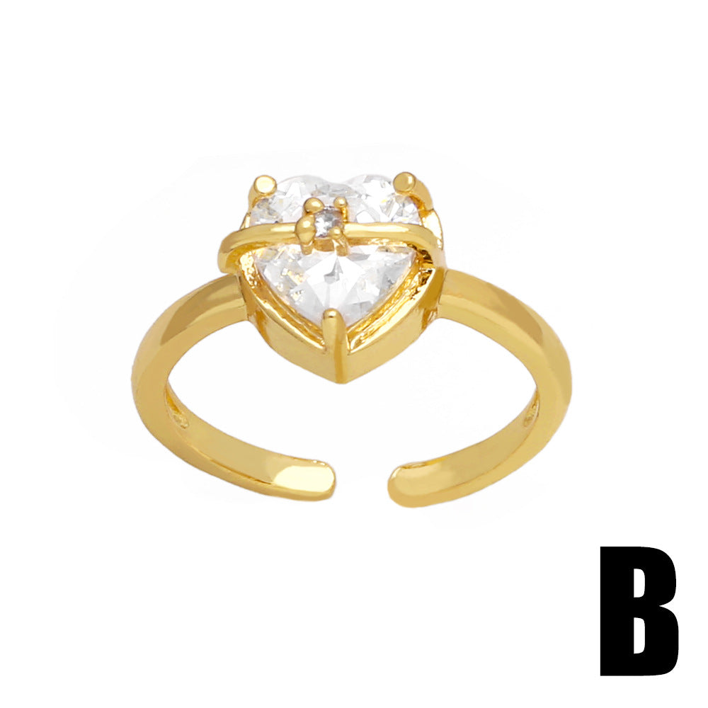 Romantic Heart Shape Zircon 18K Gold Plated Open Ring