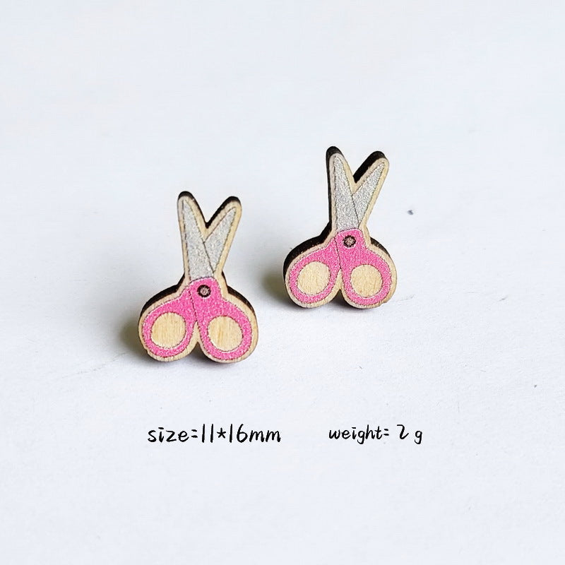 1 Pair Cartoon Style Book Rainbow Apple Wood Printing Women'S Ear Studs
