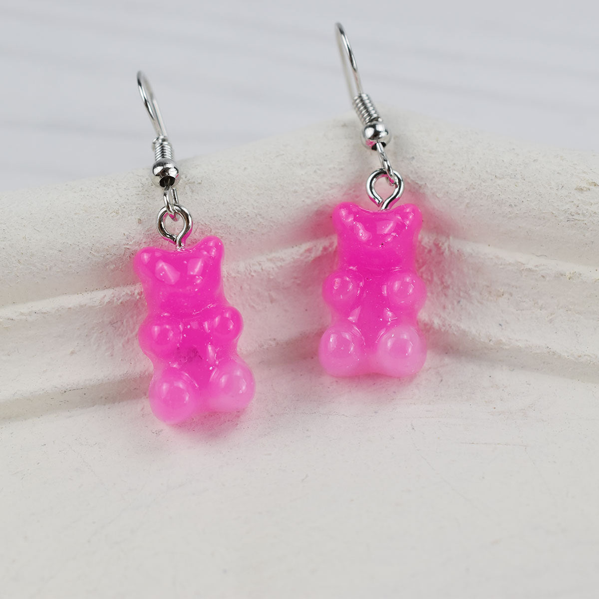 Cartoon Bear Resin Women's Earrings - Colorful Transparent Purple Hook Design