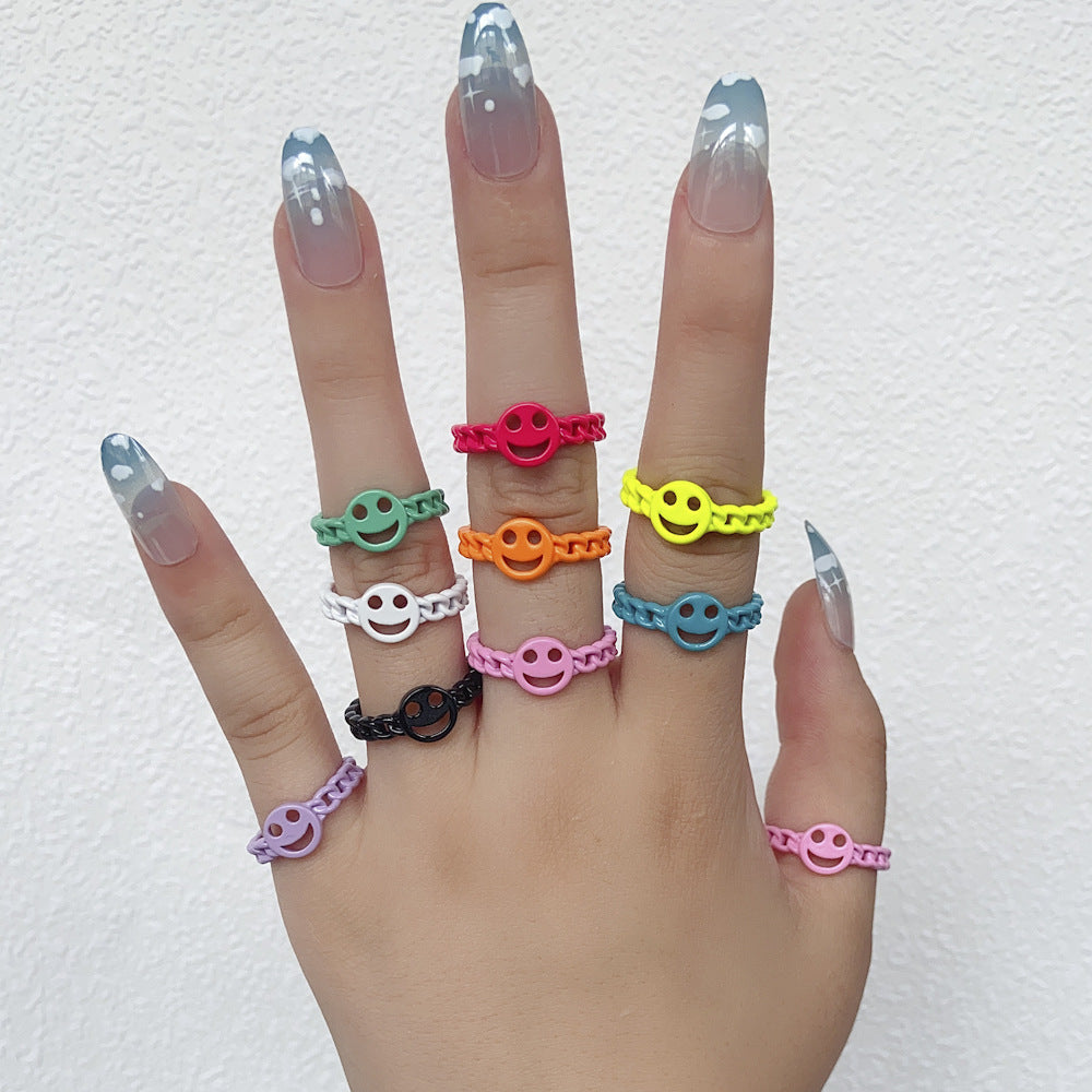 INS Style Geometric Alloy Adjustable Smiley Face Ring for Women