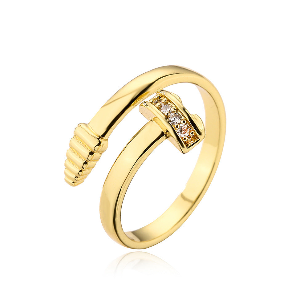 1 Piece Minimalist Geometric 18k Gold Plated Zircon Open Ring