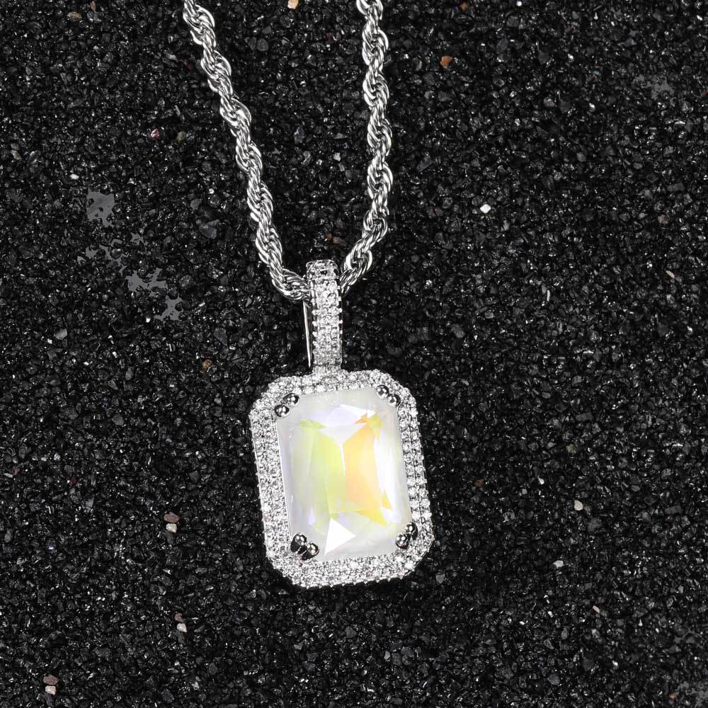 Hip-hop Square Zircon Gemstone Pendant Necklace