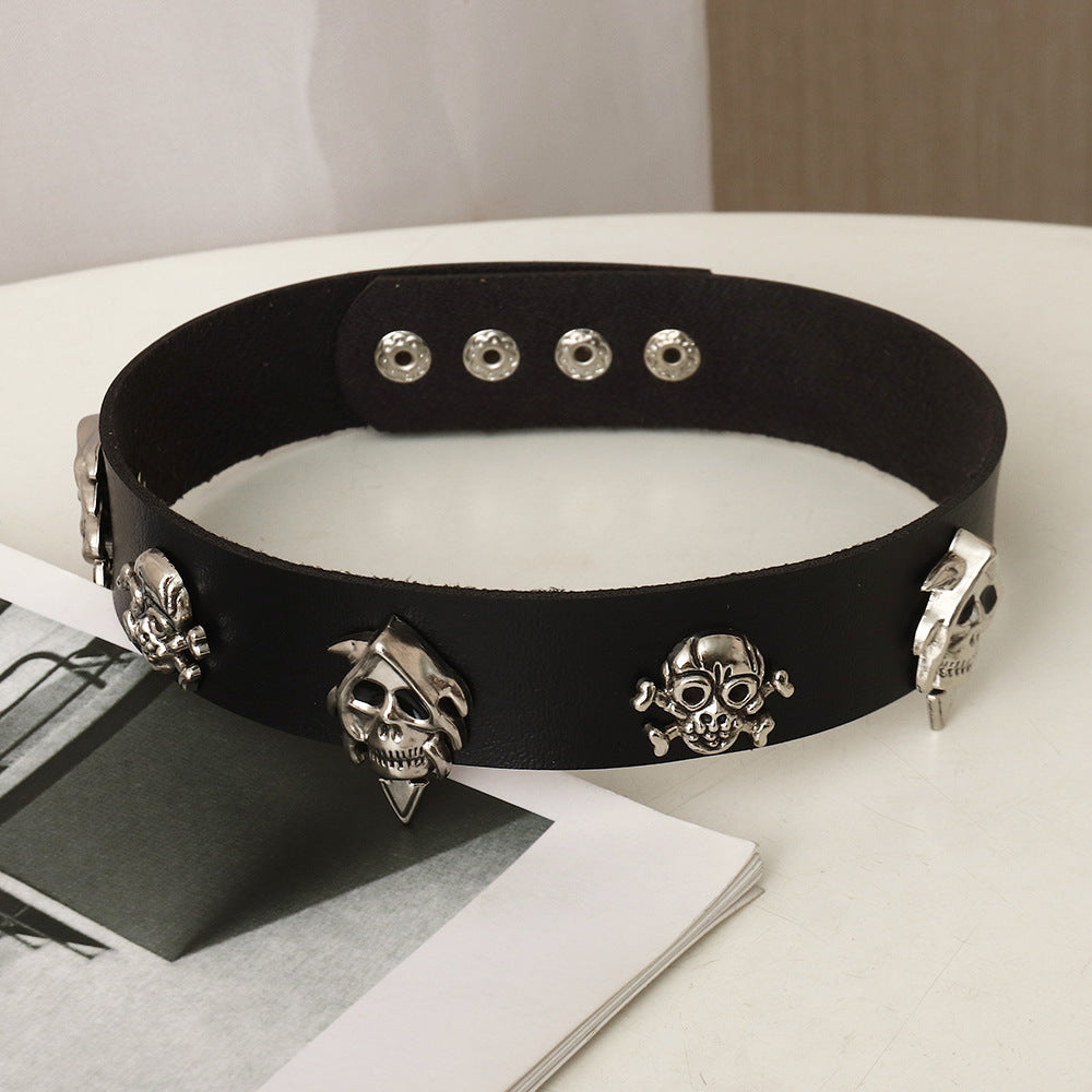 Vintage Gothic Spider Skull Leather Choker Necklace for Women