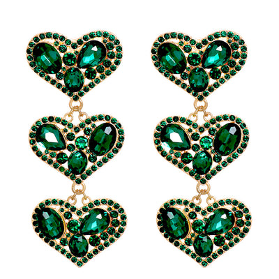 Fashion Geometric Heart Pendant Diamond Stud Earrings