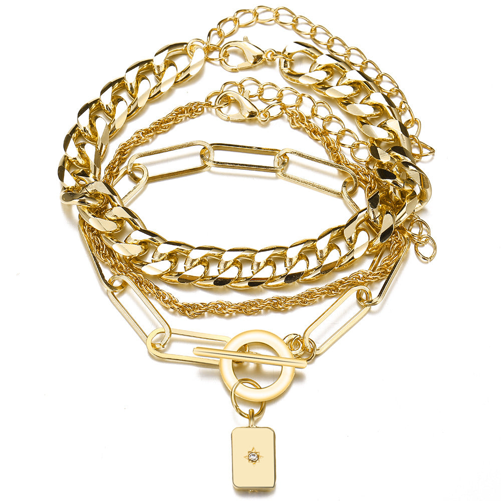 Retro Gold Multi-Layer Thick Chain Twist Bracelet with OT Buckle