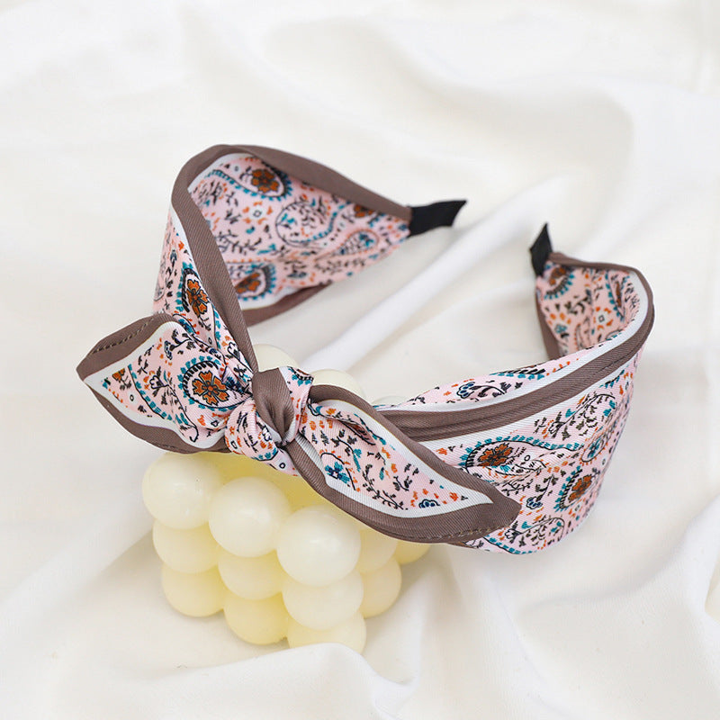 Fashion Print Bow Knot Wide Cloth Headband for Women