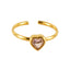 Casual Heart & Flower Zircon Stainless Steel 18K Gold Plated Open Ring