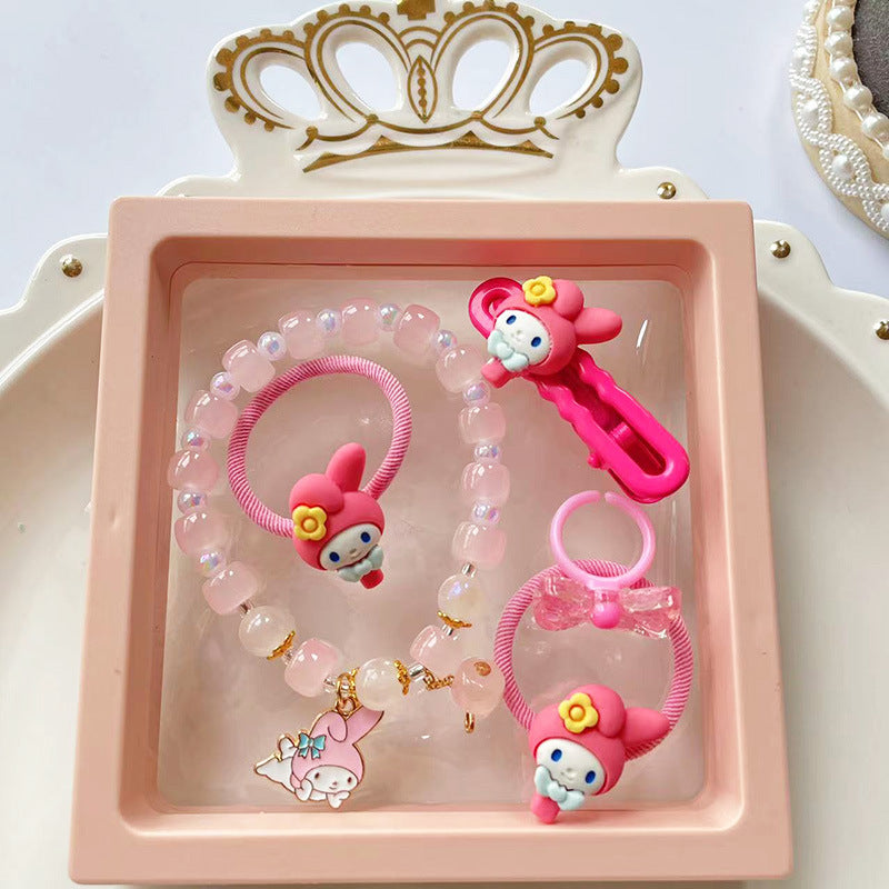 Cartoon Rabbit Unicorn Beaded Bracelet and Hair Accessory Set for Girls