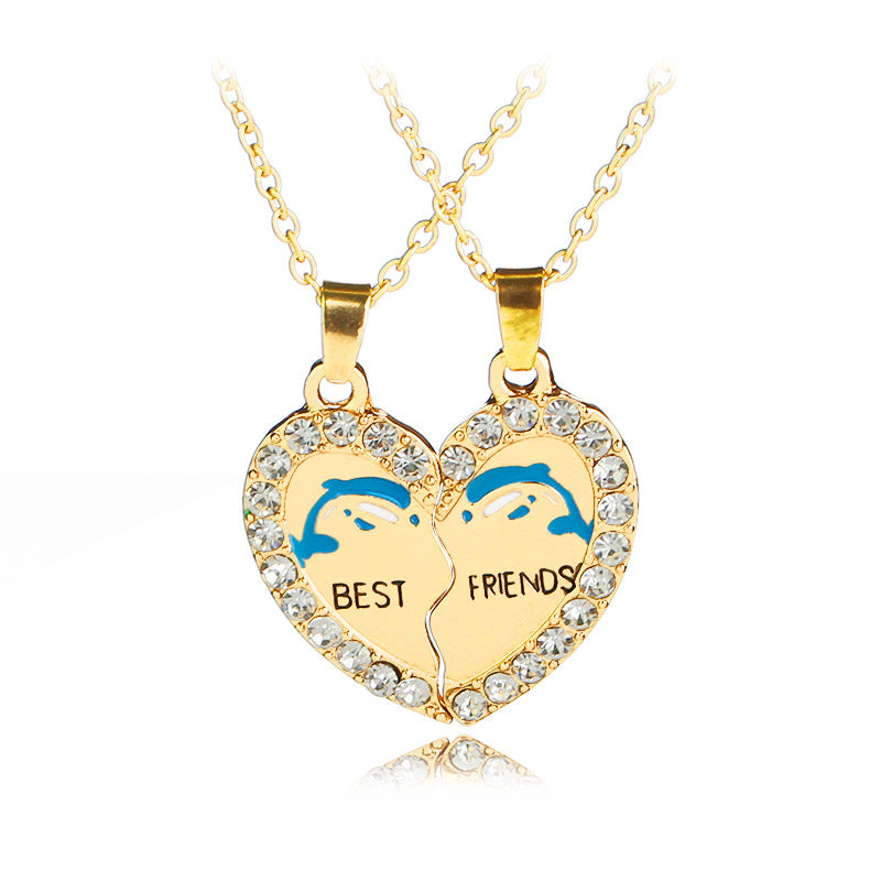 Fashion Wild Heart-Shaped Diamond Stitching Necklace for Women