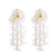 1 Pair Bohemian Flower Imitation Pearl Gauze Tassel Drop Earrings