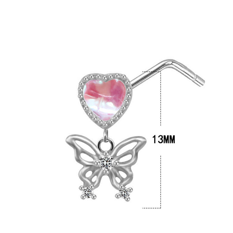 Streetwear Heart and Butterfly Shape Stainless Steel Zircon Nose Ring