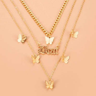 Wholesale Bohemian Multi-layer Butterfly Letters Pendant Necklace Nihaojewelry