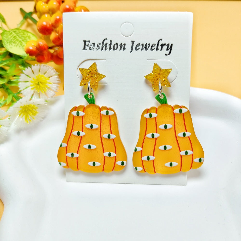 1 Pair Halloween Geometric Pumpkin Acrylic Drop Earrings