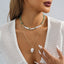 Sweet Color Block Imitation Pearl Alloy Natural Stone Beaded Layered Plating Layered Necklaces