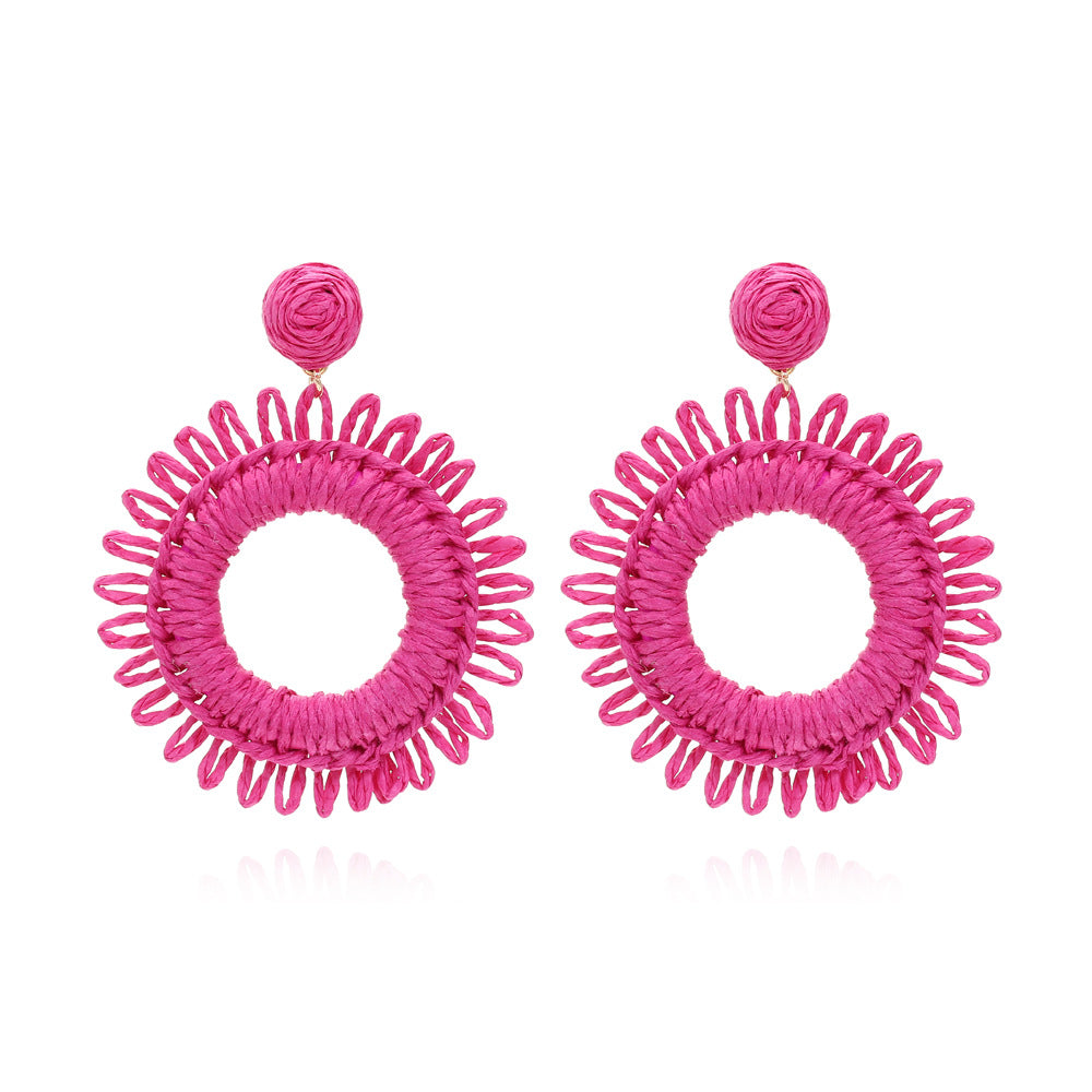 Bohemian Handmade Rattan Sunflower Circular Earrings