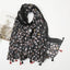 Women's Vintage Bohemian Floral Cotton Linen Print Scarf with Tassels