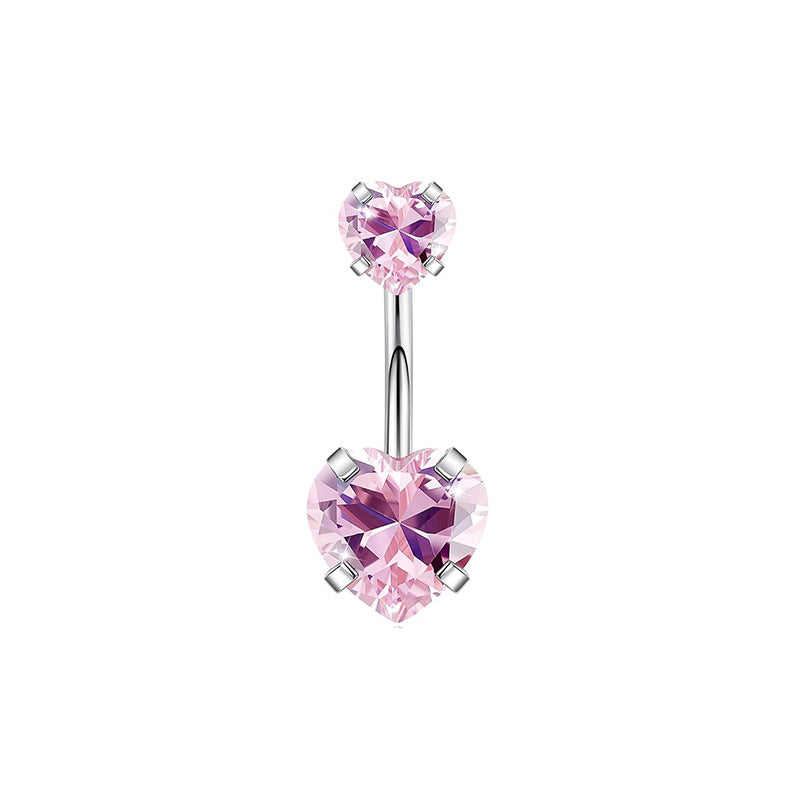 Heart Shape Zircon Inlay Stainless Steel Belly Ring Set