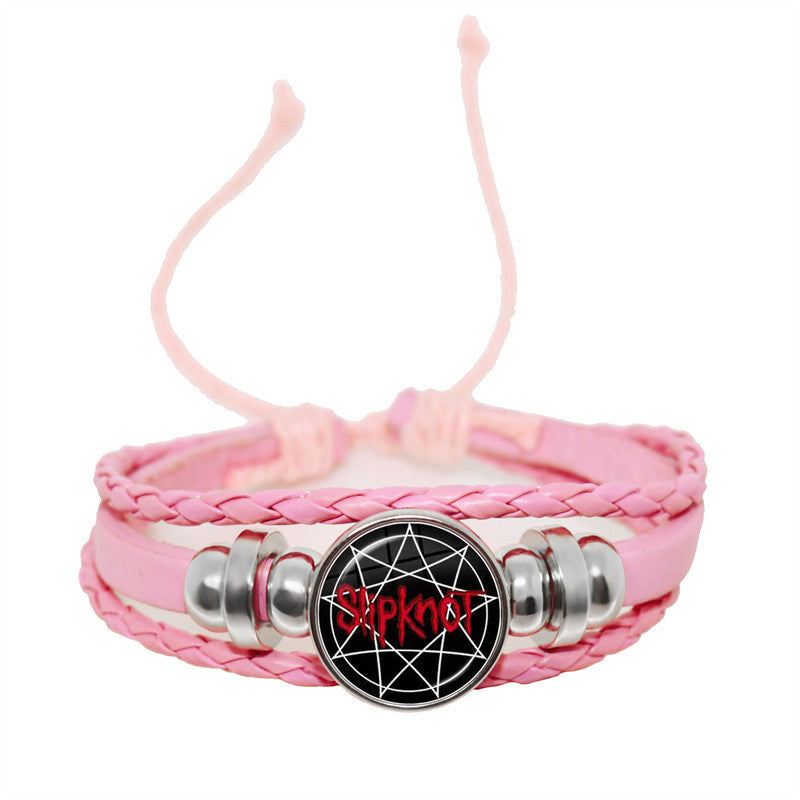 Punk Letter PU Leather Unisex Bracelet with Snap Clasp - Heavy Metal Band Inspired Braided Accessory