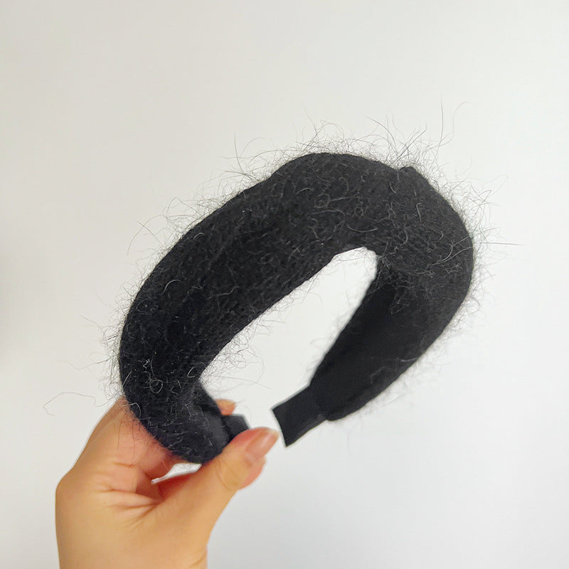 Solid Color Knit Hair Band - Cross Knot Plush Headband for Winter