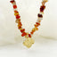 Bohemian Long Coral Stone Necklace with Geometric Floral Heart Pendant in Gold Plated Stainless Steel