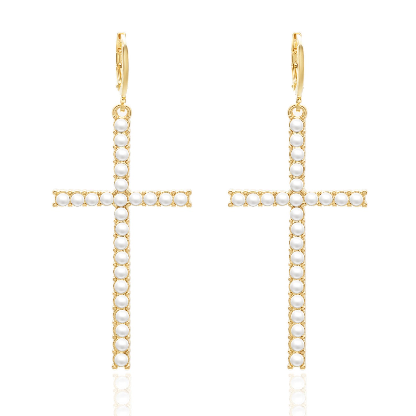 1 Pair Classic Cross Inlay Rhinestone Pearl Drop Earrings