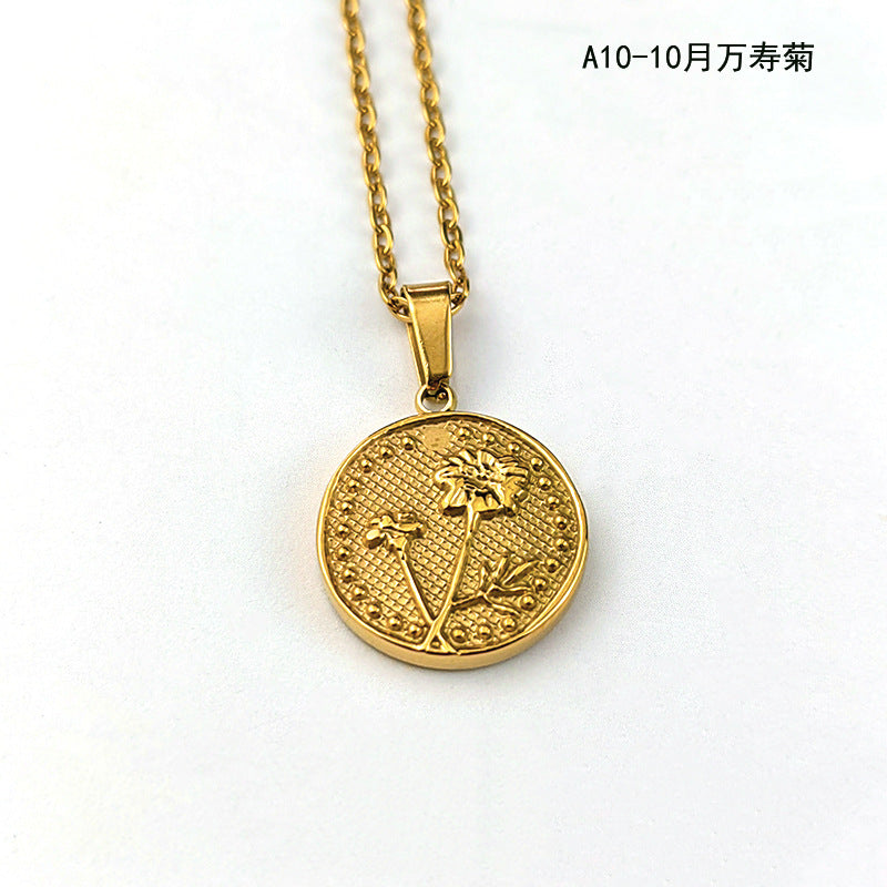 December Flower Pendant Necklace - 18K Gold Plated Stainless Steel Jewelry