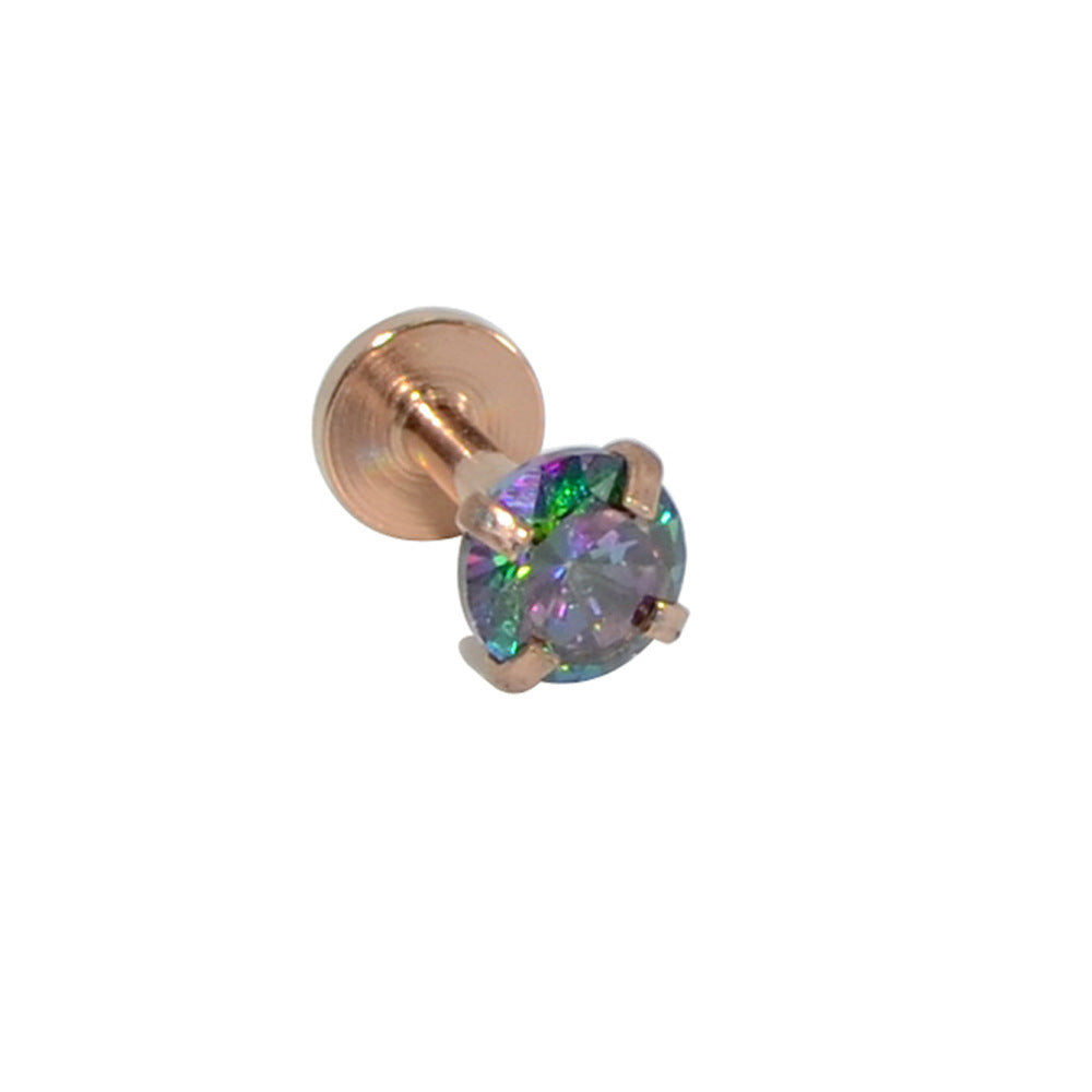 18K Gold Plated Stainless Steel Opal Zircon Lip Rings with Flat Bottom T-Shaped Studs