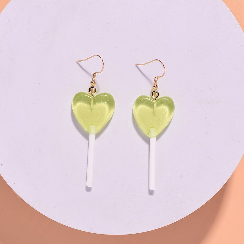 Sweet Heart Resin Lollipop Drop Earrings