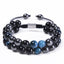 Geometric Blue Tiger Eye & Black Agate Double Layer Handmade Bracelet