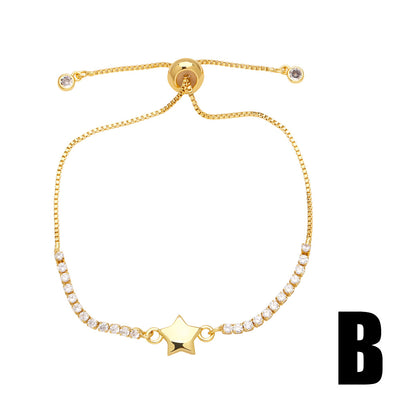 Simple Style Heart and Star Cross 18k Gold Plated Zircon Bracelet