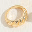 Elegant Geometric Star 14K Gold Plated Open Ring with Artificial Pearls