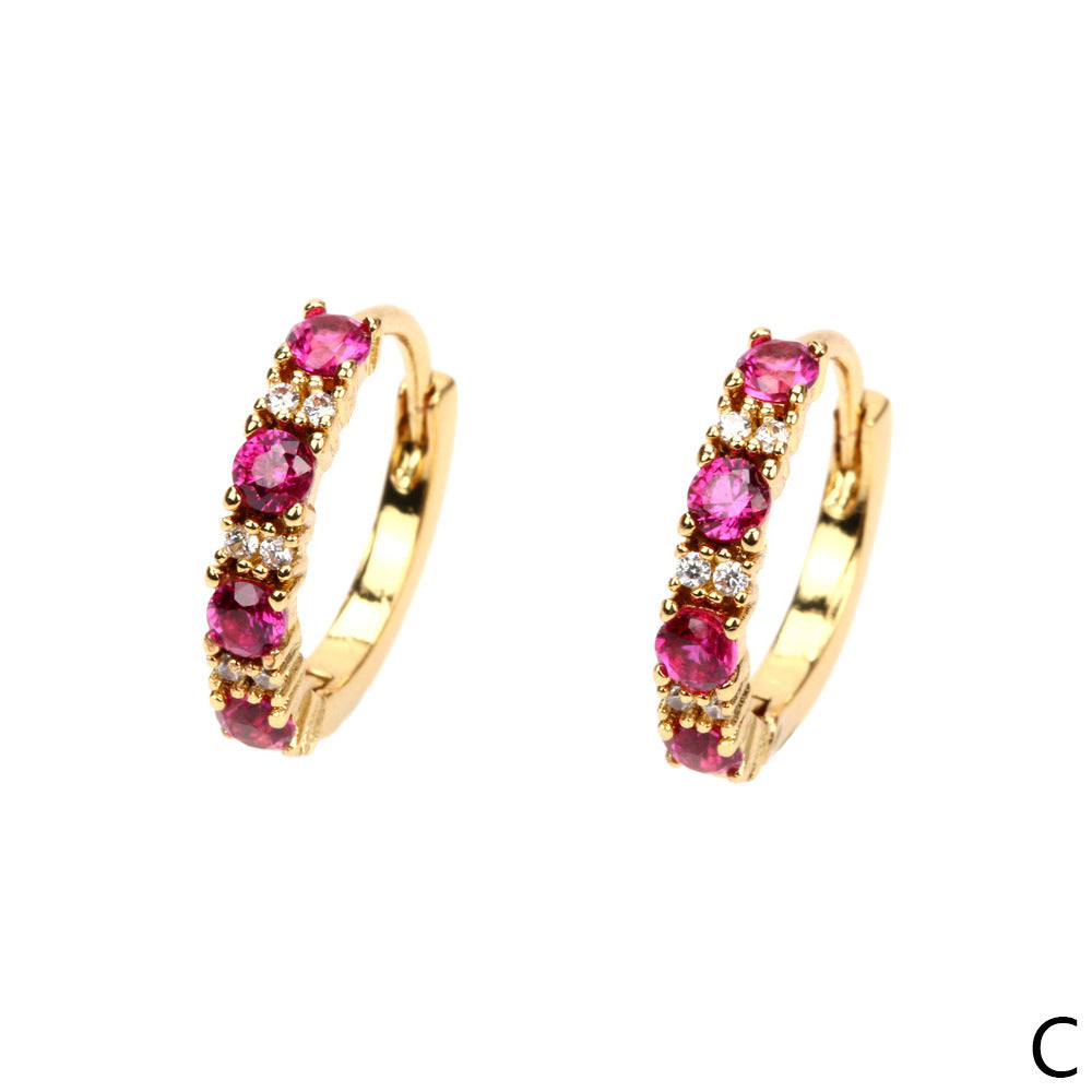 Inlaid Micro-color Diamond Gold-plated Copper Hoop Earrings for Women