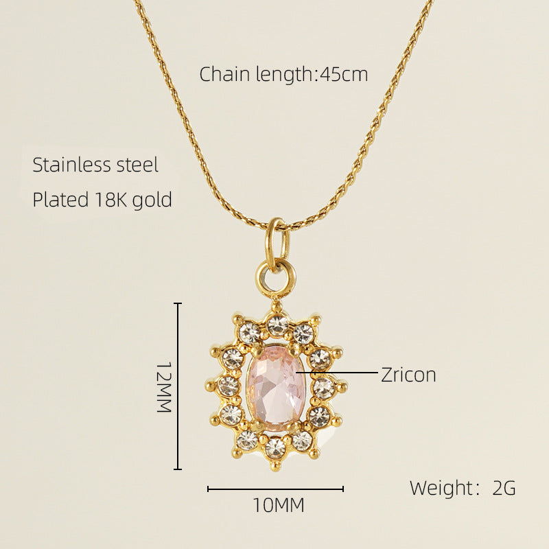 Glam Shiny Sun Water Droplets Heart Shape Stainless Steel Plating Inlay Zircon 18K Gold Plated Pendant Necklace