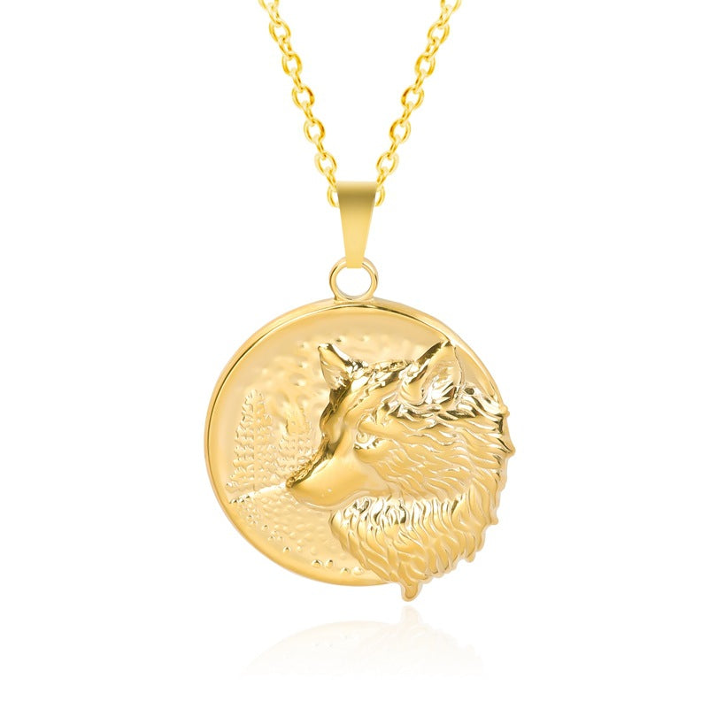 18K Gold Plated Stainless Steel Wolf Pendant Necklace