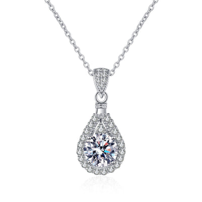 Elegant Water Droplets Sterling Silver Moissanite Zircon Pendant Necklace