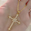 Simple Classic Cross Gold Plated Layered Necklace with Pearl Pendant