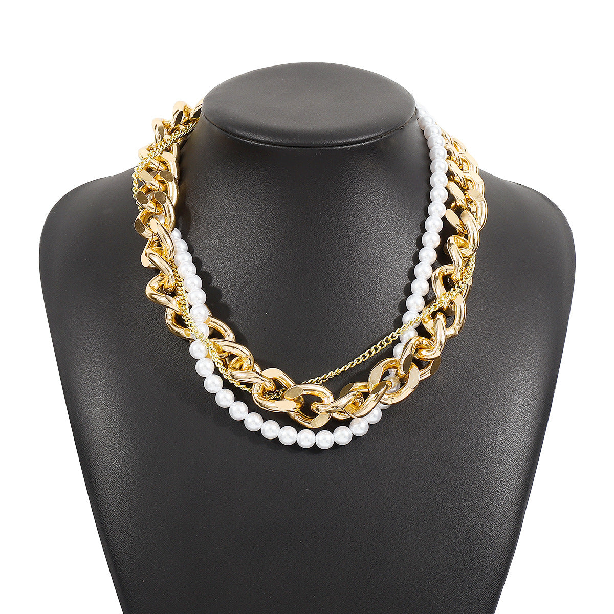 Punk Vintage Pearl Alloy Criss Cross Layered Women's Necklace